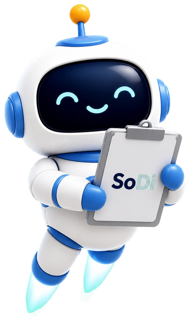 Robot SoDi organizando gastos con un portapapeles